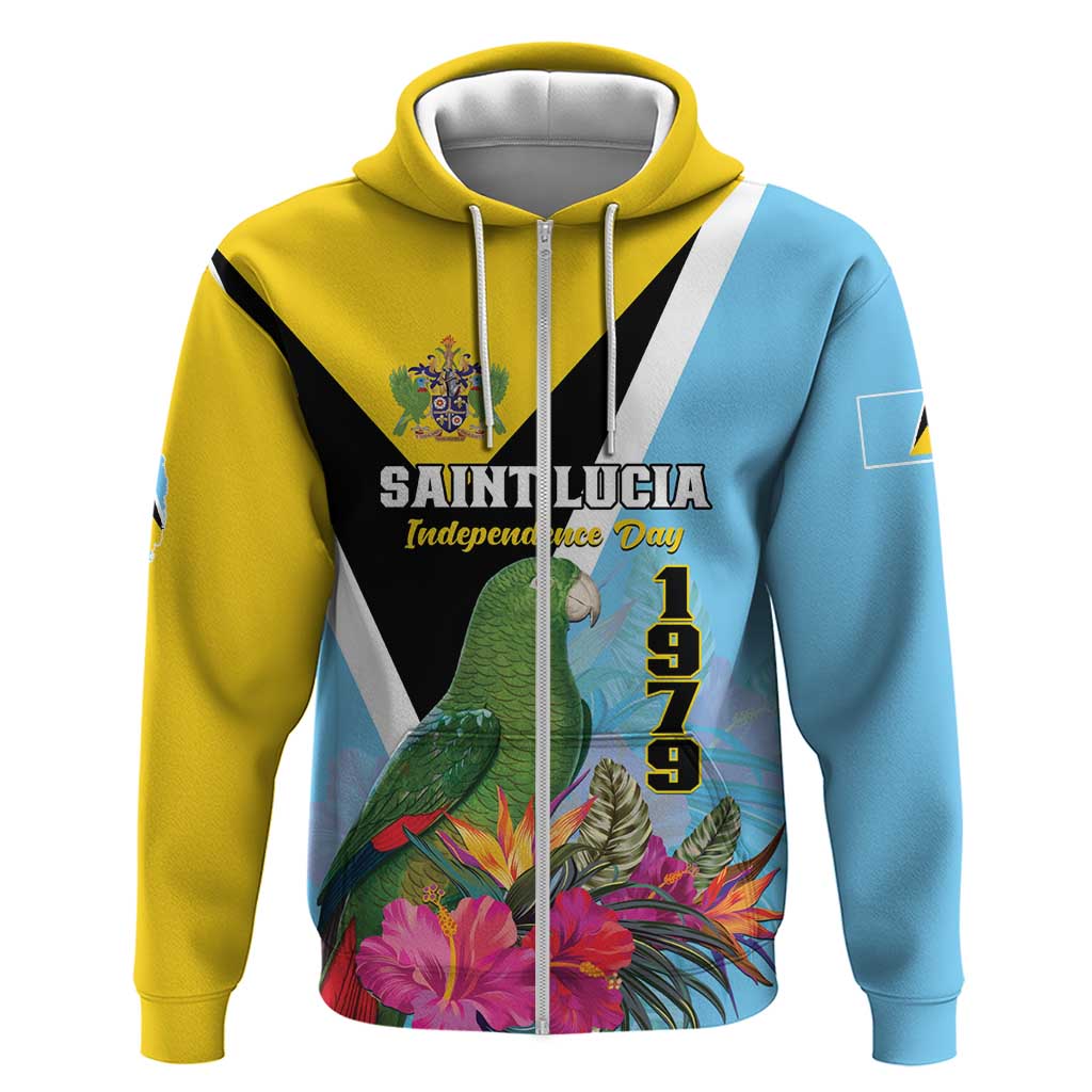 Personalized Saint Lucia Independence Day Zip Hoodie Tropical Amazona Versicolor - Wonder Print Shop