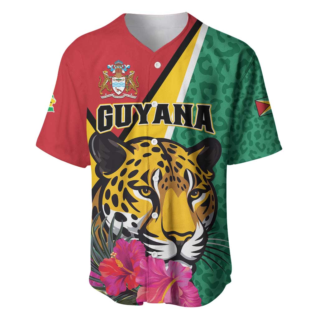 Personalized Guyana Baseball Jersey Jaguar Tropical Flowers