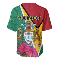 Guyana baseball jersey back view with YOUR TEXT, national crest, jaguars and flowers