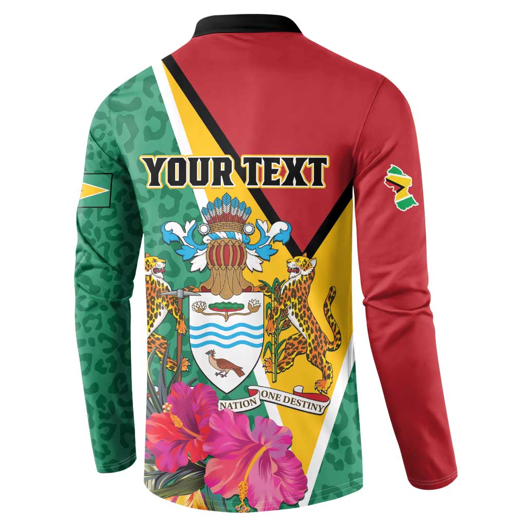 Guyana button sweatshirt back with YOURTEXT, coat of arms, red and green panels, flowers