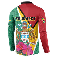 Guyana button sweatshirt back with YOURTEXT, coat of arms, red and green panels, flowers