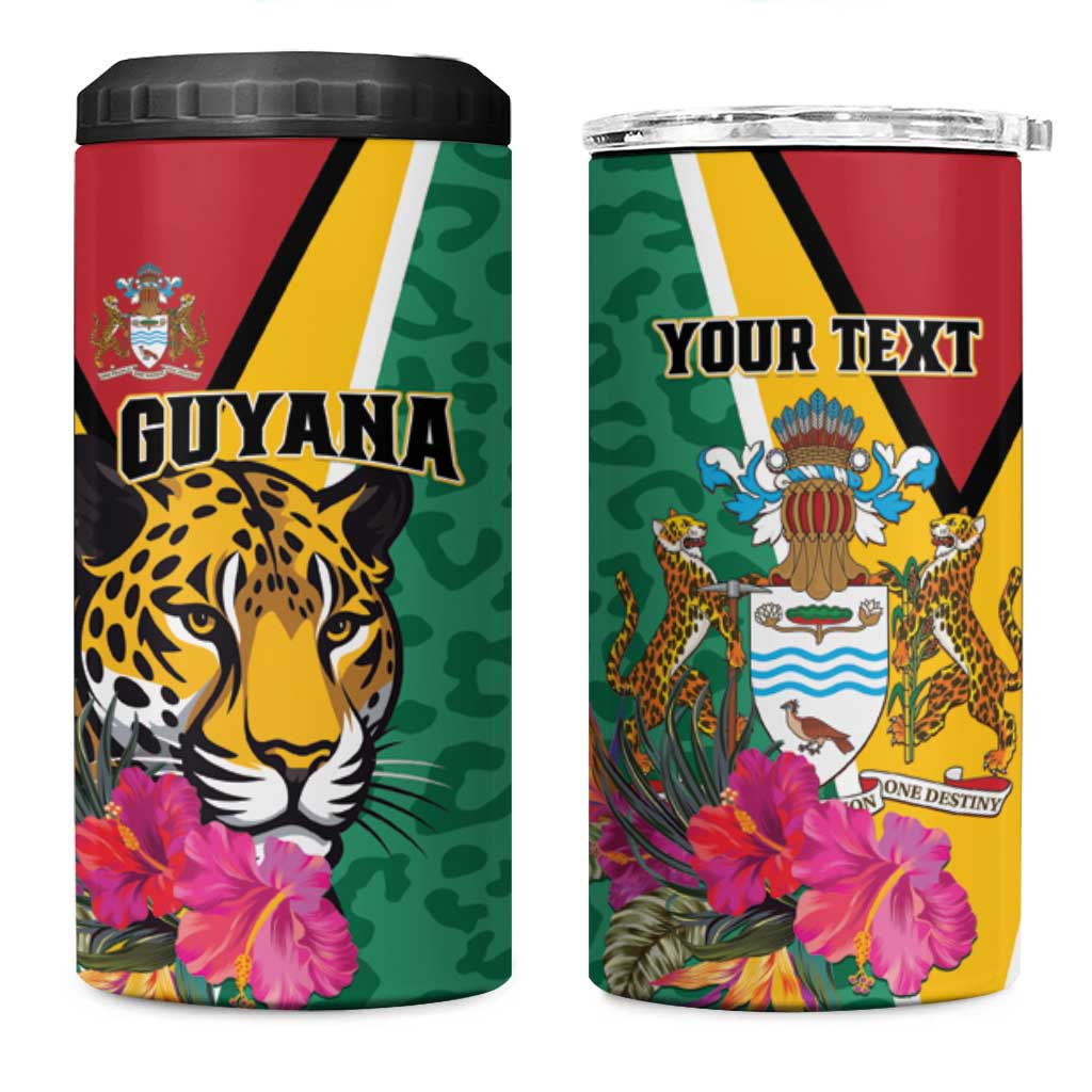 Personalized Guyana 4 in 1 Can Cooler Tumbler Jaguar Tropical Flowers