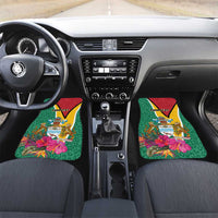 Green front car floor mats (2) with Guyana crest, tropical flowers and red/yellow borders