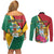 Personalized Guyana Couples Matching Off Shoulder Short Dress and Long Sleeve Button Shirt Jaguar Tropical Flowers