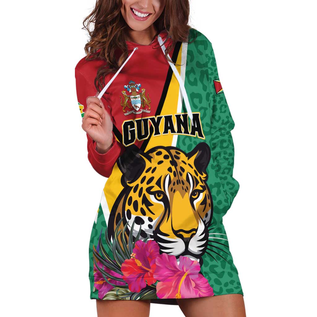 Personalized Guyana Hoodie Dress Jaguar Tropical Flowers