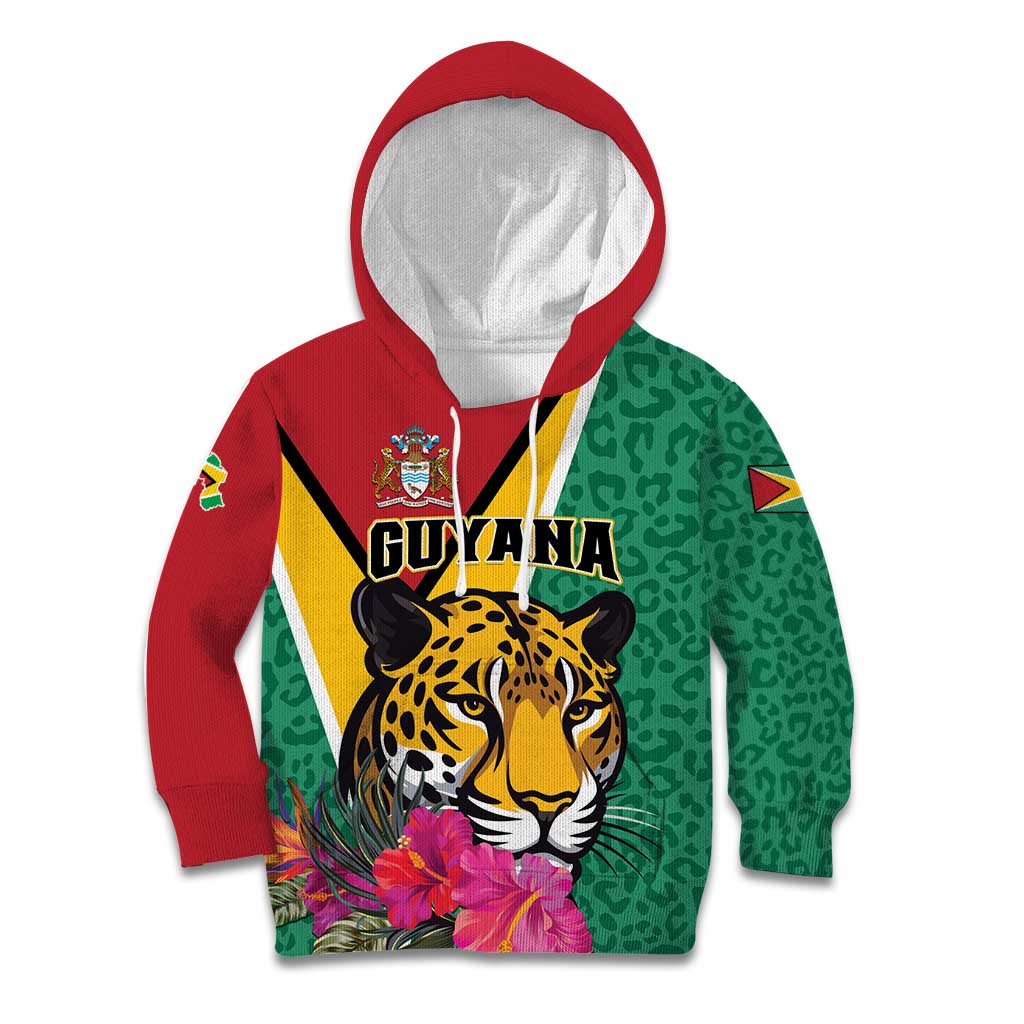 Personalized Guyana Kid Hoodie Jaguar Tropical Flowers