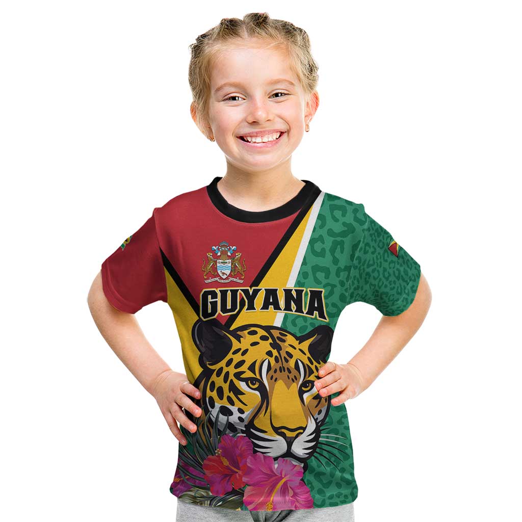 Personalized Guyana Kid T Shirt Jaguar Tropical Flowers