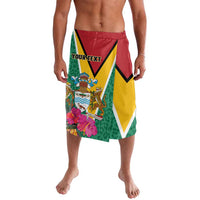 Green tropical-print lavalava skirt with jaguar crest and flower panels