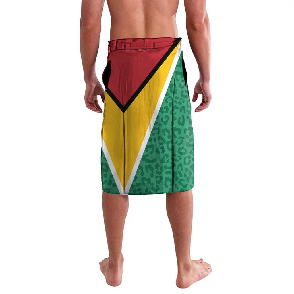 Green tropical-print lavalava skirt with red waistband and geometric trim