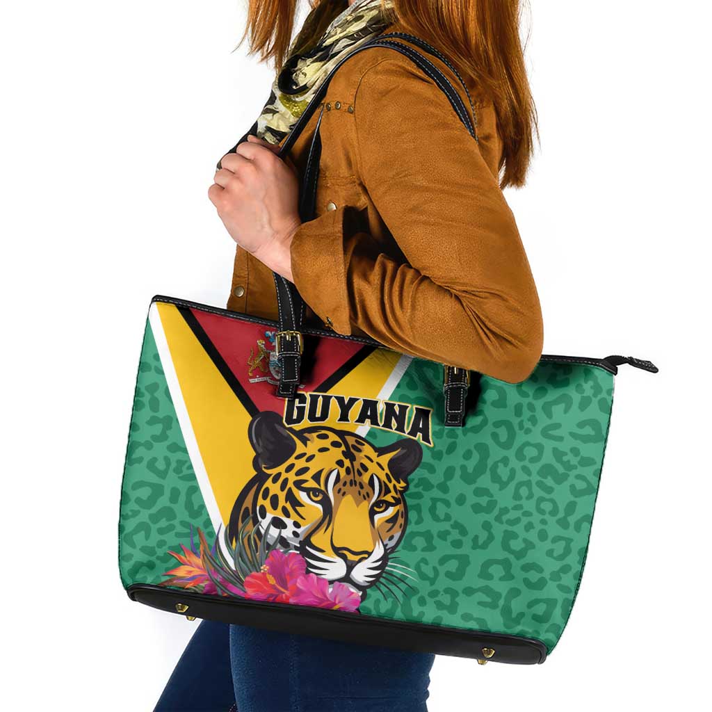 Guyana Leather Tote Bag Jaguar Tropical Flowers