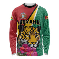 Unisex long-sleeve shirt with green and red jaguar tropical flower graphic