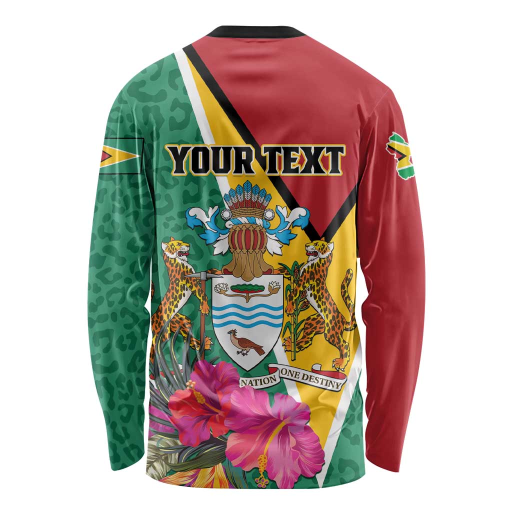 Unisex long-sleeve shirt with back 'YOUR TEXT' crest and tropical flower print