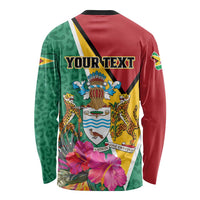 Unisex long-sleeve shirt with back 'YOUR TEXT' crest and tropical flower print