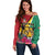 Personalized Guyana Off Shoulder Sweater Jaguar Tropical Flowers