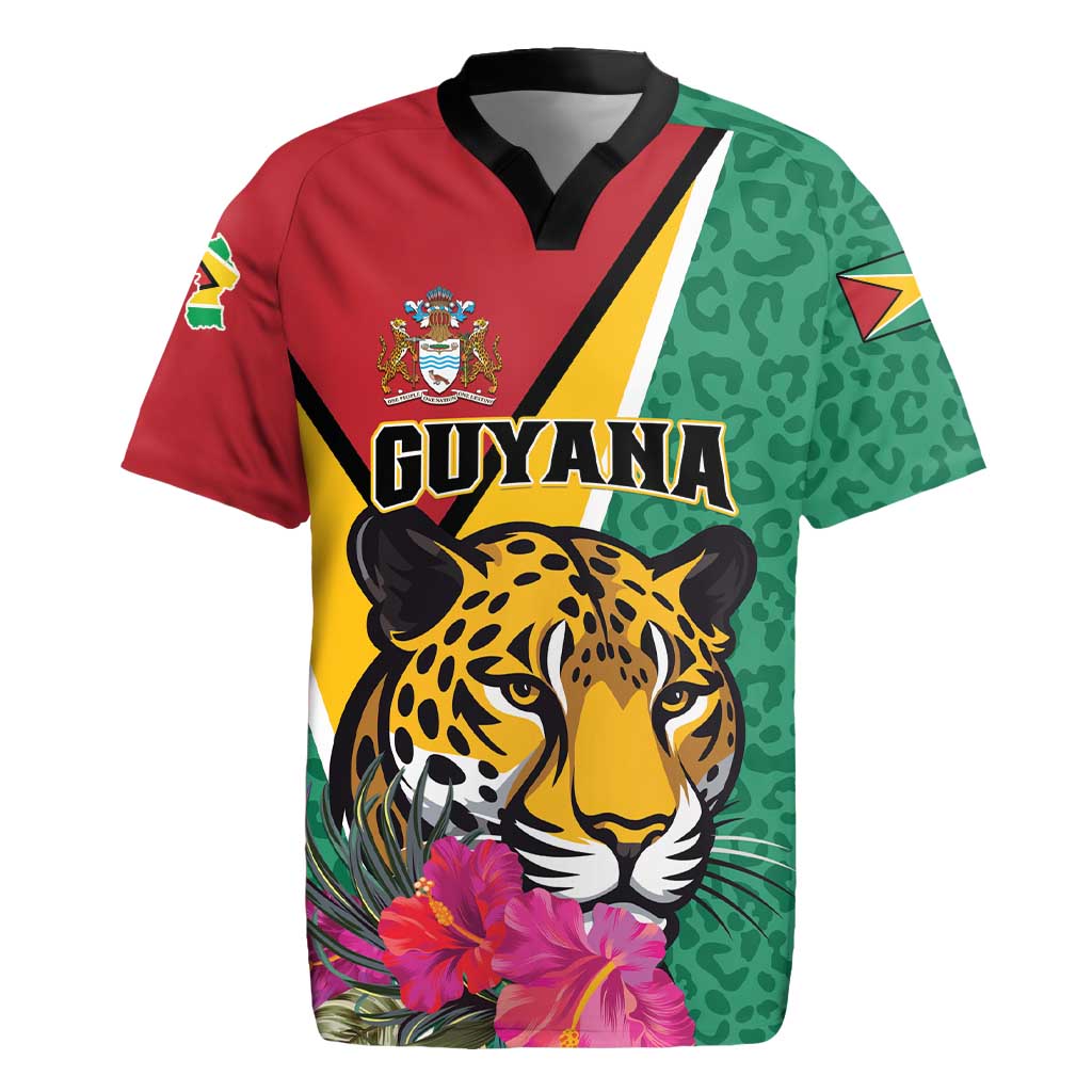 Personalized Guyana Rugby Jersey Jaguar Tropical Flowers - Wonder Print Shop