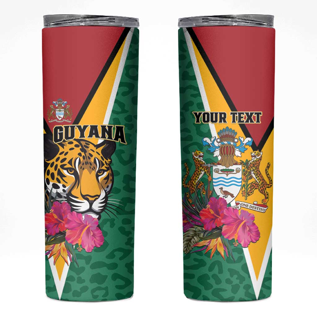 Personalized Guyana Skinny Tumbler Jaguar Tropical Flowers - Wonder Print Shop