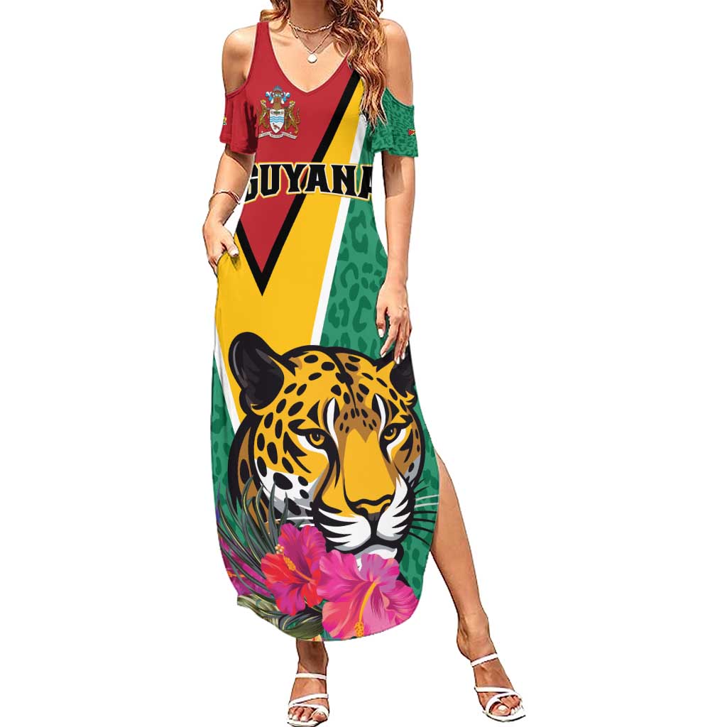 Personalized Guyana Summer Maxi Dress Jaguar Tropical Flowers - Wonder Print Shop