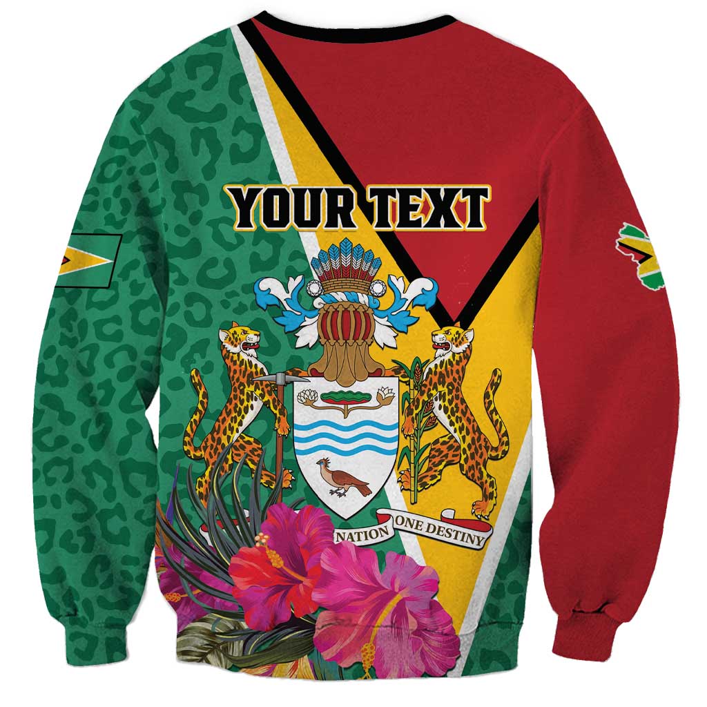 Unisex Guyana sweatshirt with crest, jaguars, YOUR TEXT, tropical flowers; red and green