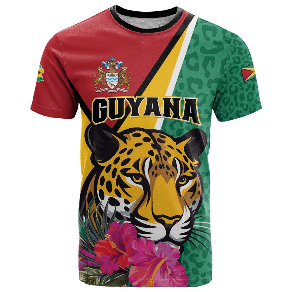 Personalized Guyana T Shirt Jaguar Tropical Flowers - Wonder Print Shop