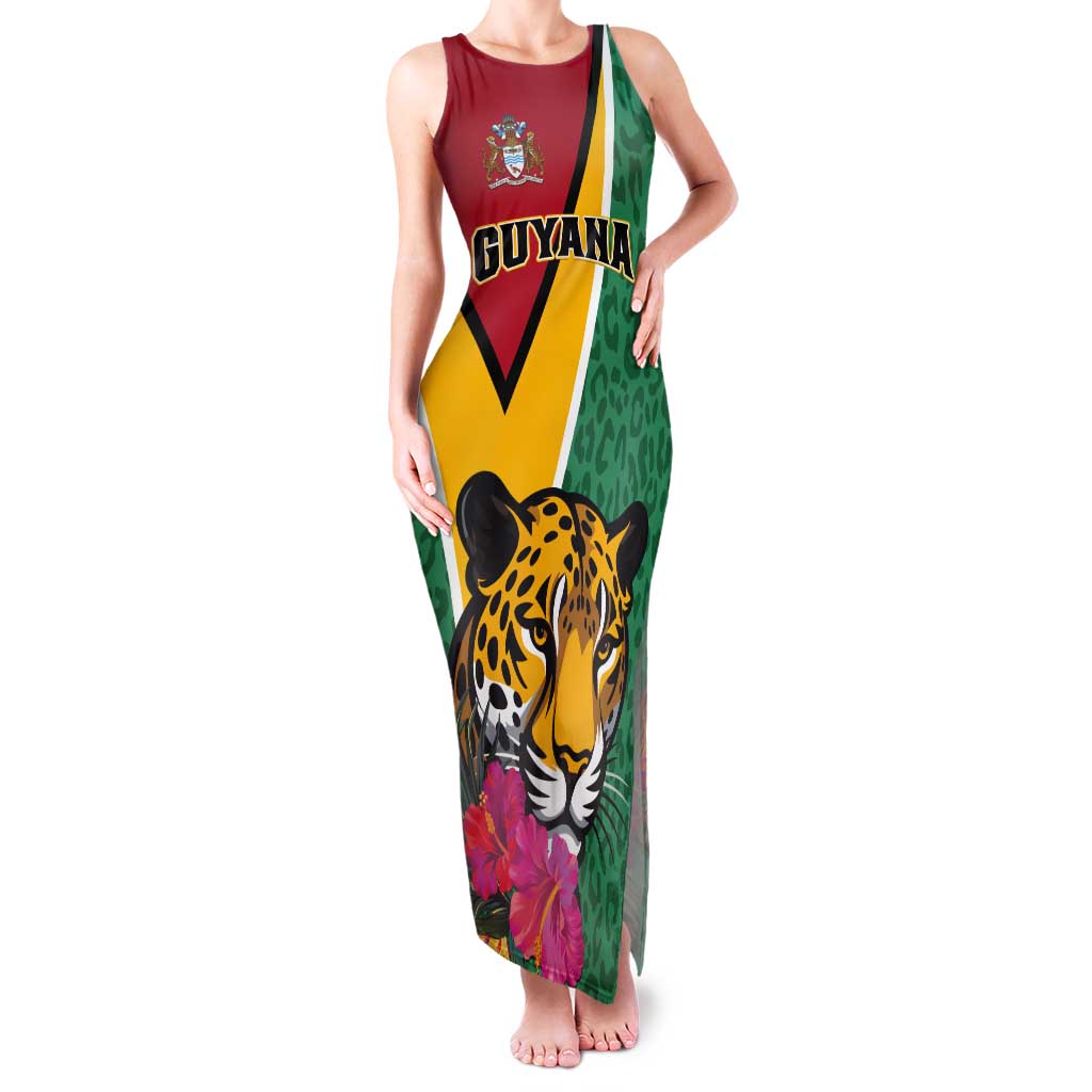 Personalized Guyana Tank Maxi Dress Jaguar Tropical Flowers - Wonder Print Shop