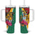 Personalized Guyana Tumbler With Handle Jaguar Tropical Flowers - Wonder Print Shop