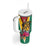 Personalized Guyana Tumbler With Handle Jaguar Tropical Flowers - Wonder Print Shop