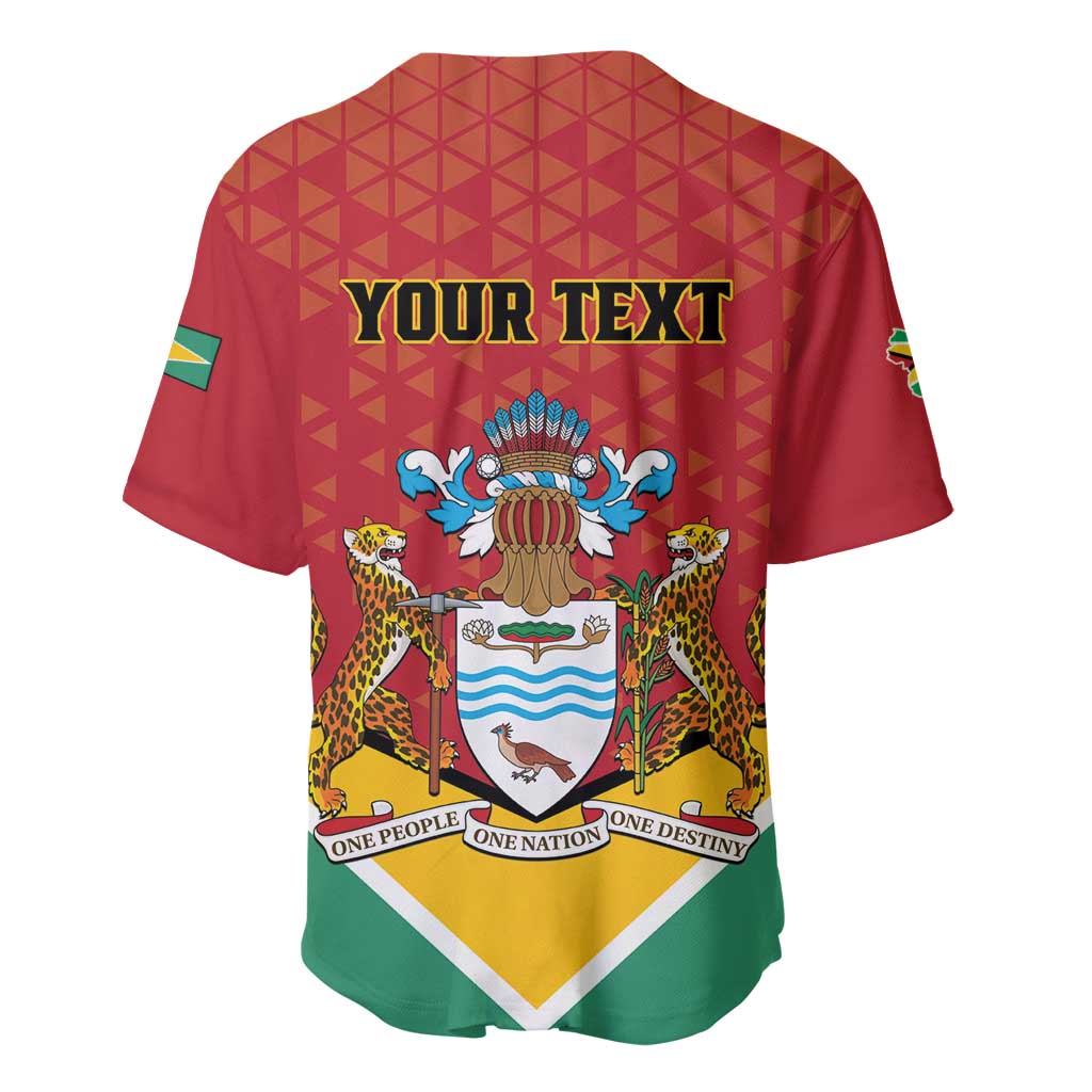 Red Guyana baseball jersey back with 'YOUR TEXT' and coat-of-arms crest