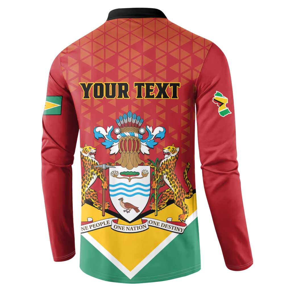 Red button sweatshirt back with 'YOUR TEXT' and Guyana crest graphic