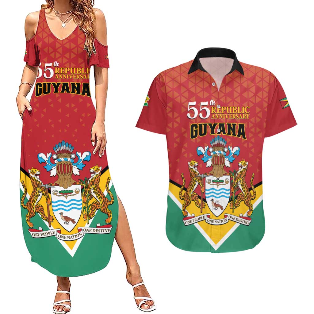 Personalized Guyana 55th Republic Anniversary Couples Matching Summer Maxi Dress and Hawaiian Shirt Flag Style