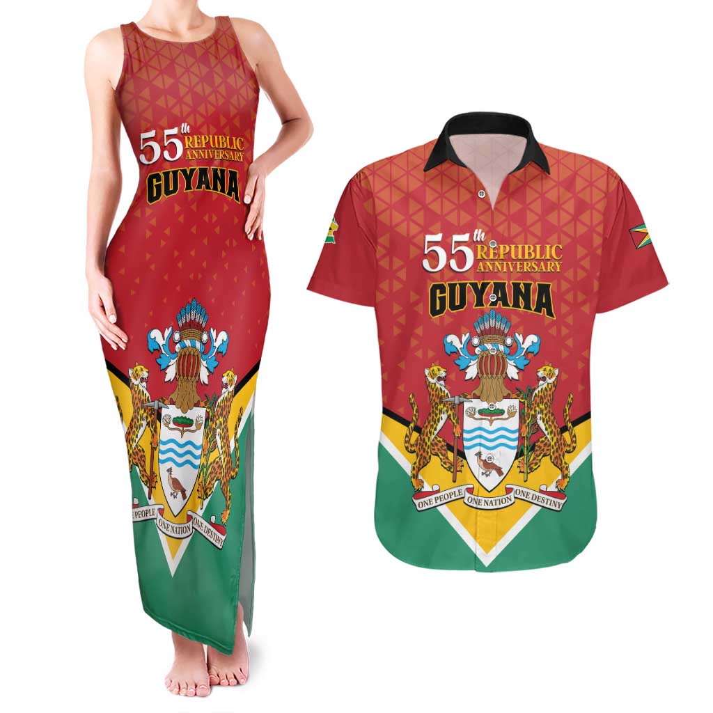 Personalized Guyana 55th Republic Anniversary Couples Matching Tank Maxi Dress and Hawaiian Shirt Flag Style