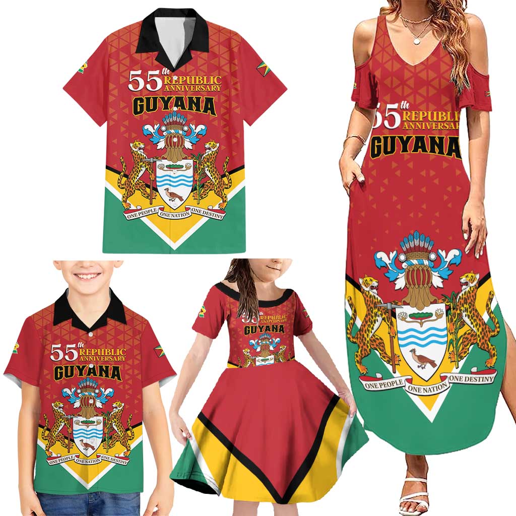 Personalized Guyana 55th Republic Anniversary Family Matching Summer Maxi Dress and Hawaiian Shirt Flag Style