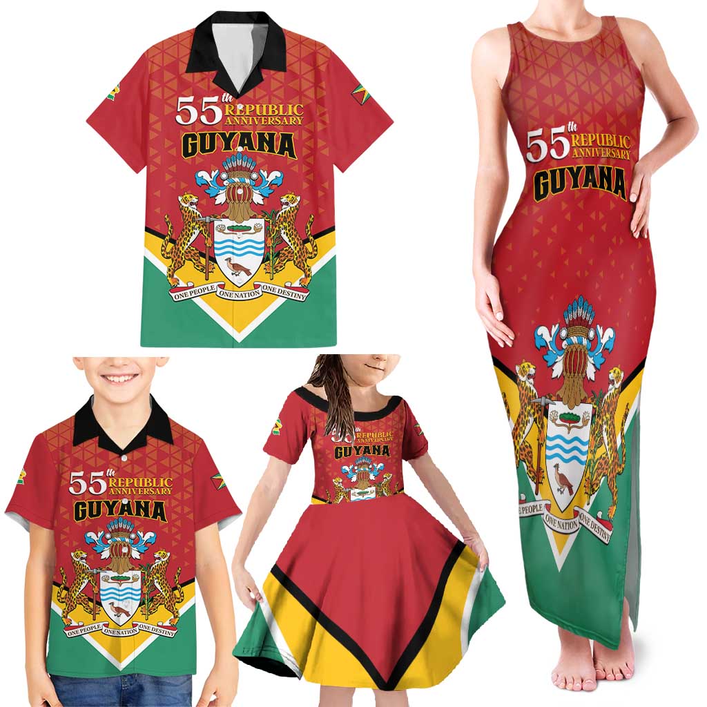 Personalized Guyana 55th Republic Anniversary Family Matching Tank Maxi Dress and Hawaiian Shirt Flag Style