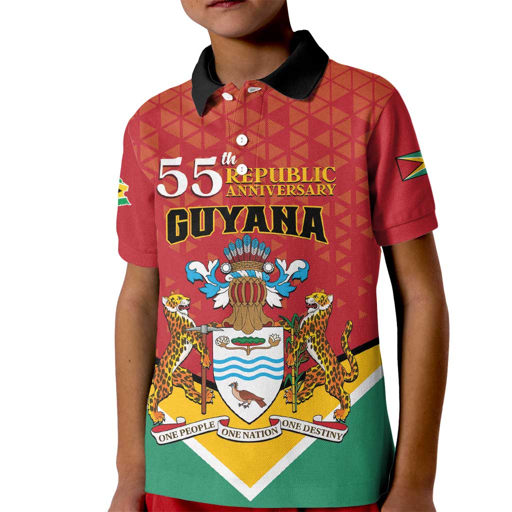 Personalized Guyana 55th Republic Anniversary Kid Polo Shirt Flag Style