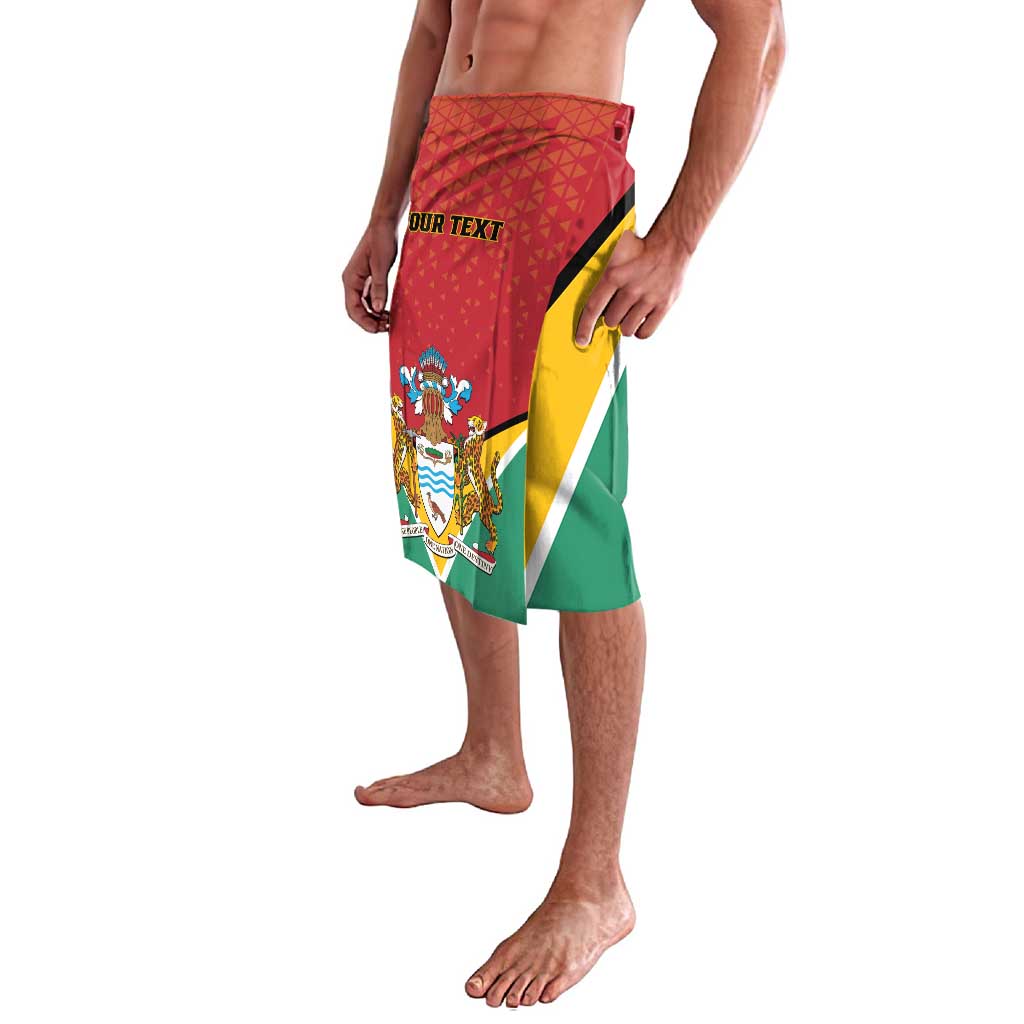 Red Guyana flag lava-lava wrap skirt with personalized text, crest, adjustable waistband