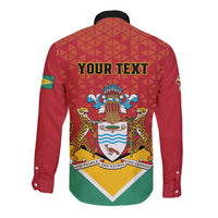 Red long-sleeve button shirt back with Guyana crest and YOUR TEXT banner