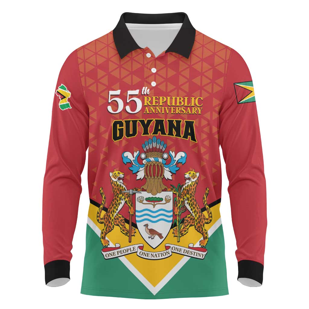 Personalized Guyana 55th Republic Anniversary Long Sleeve Polo Shirt Flag Style