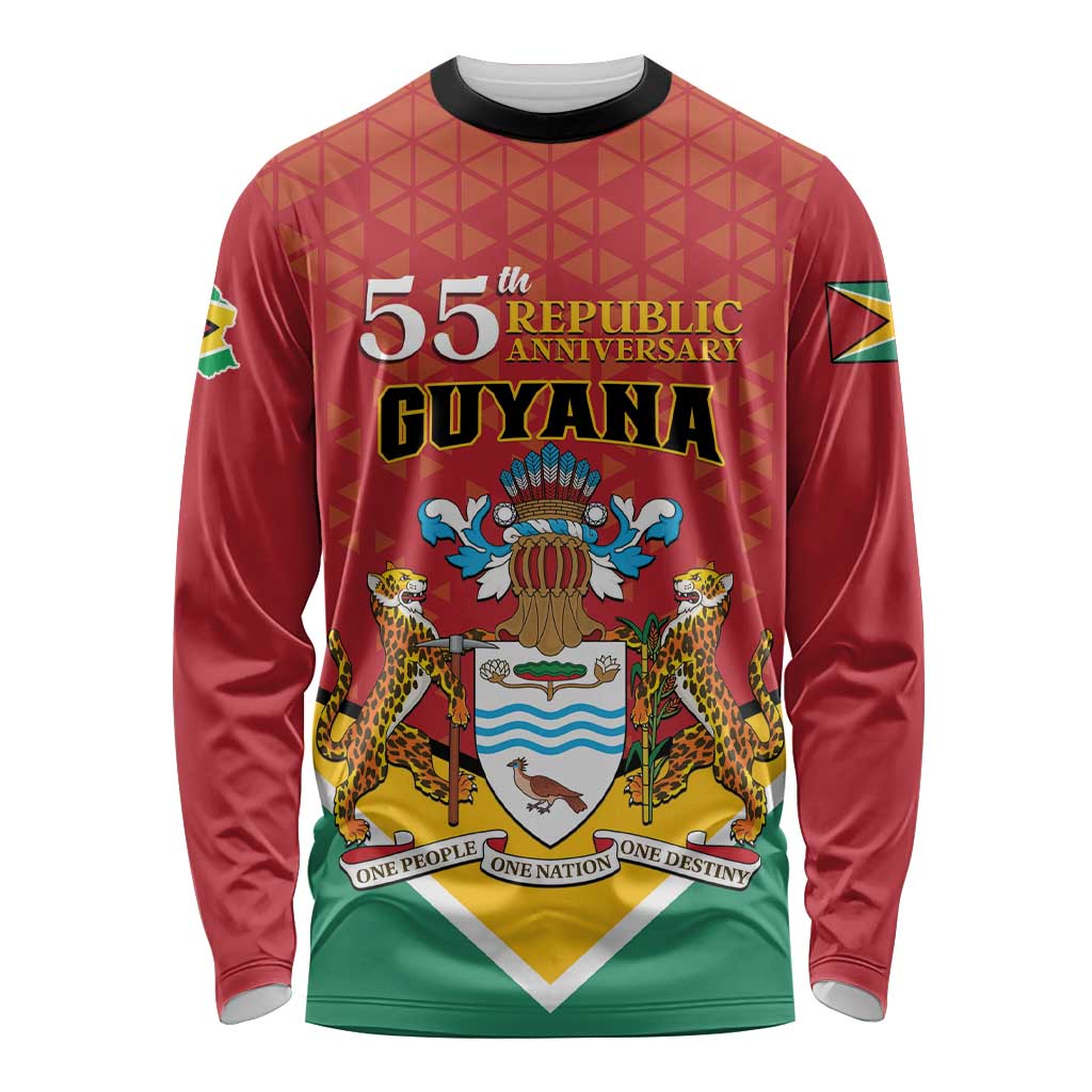 Personalized Guyana 55th Republic Anniversary Long Sleeve Shirt Flag Style