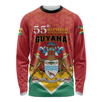 Red long-sleeve shirt with Guyana 55th Republic crest and flag-style graphic