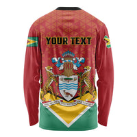 Red long-sleeve shirt back with 'YOUR TEXT' and Guyana coat-of-arms flag graphic