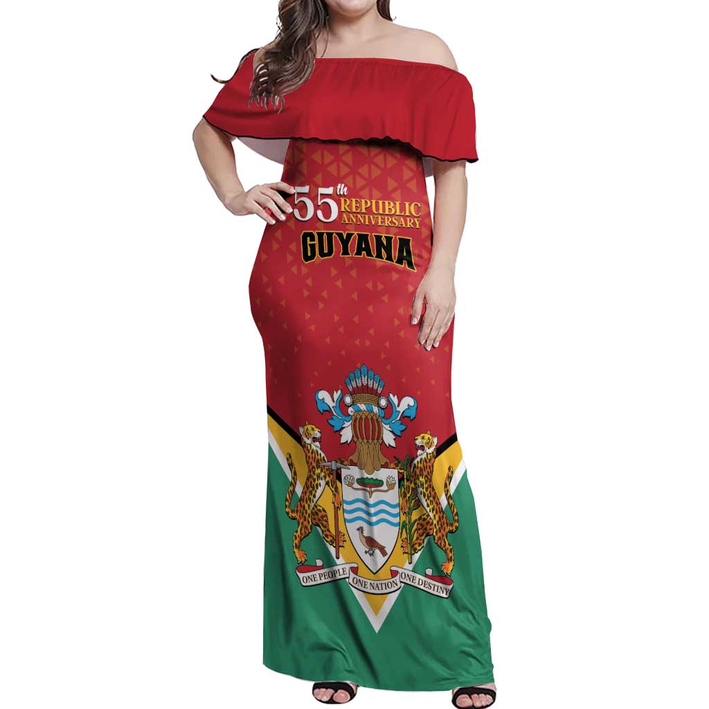 Personalized Guyana 55th Republic Anniversary Off Shoulder Maxi Dress Flag Style