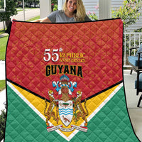 Guyana 55th Republic Anniversary quilt flag, red and green with emblem and bold text