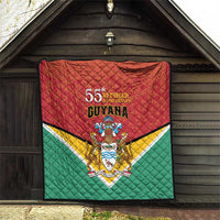 Guyana 55th Republic Anniversary quilt flag displayed on wall, red and green with emblem