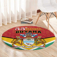 Round flag-style carpet featuring Guyana 55th Republic Anniversary lettering and emblem