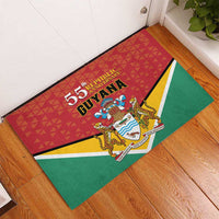 Red rubber doormat with Guyana 55th Republic Anniversary text and coat of arms
