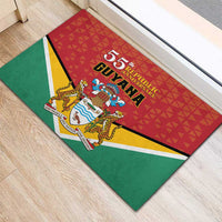 Red and green Guyana 55th Republic Anniversary flag-style rubber doormat on floor