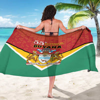 Guyana 55th Republic Anniversary sarong, red geometric pattern with crest and borders