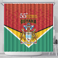Guyana 55th republic anniversary shower curtain, red top and green bottom, hanging rings