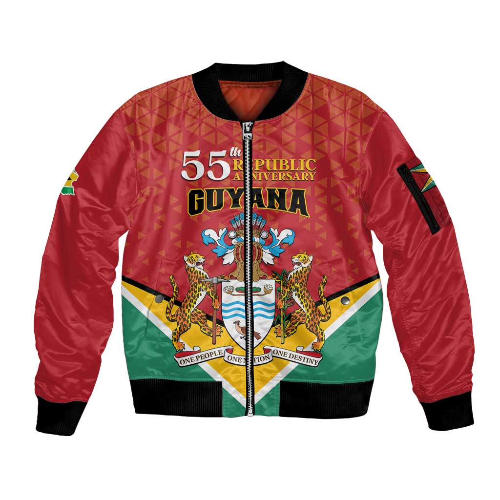 Personalized Guyana 55th Republic Anniversary Sleeve Zip Bomber Jacket Flag Style - Wonder Print Shop