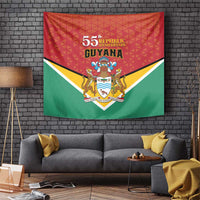 55th Republic Anniversary Guyana tapestry flag with red top, green bottom, and central crest