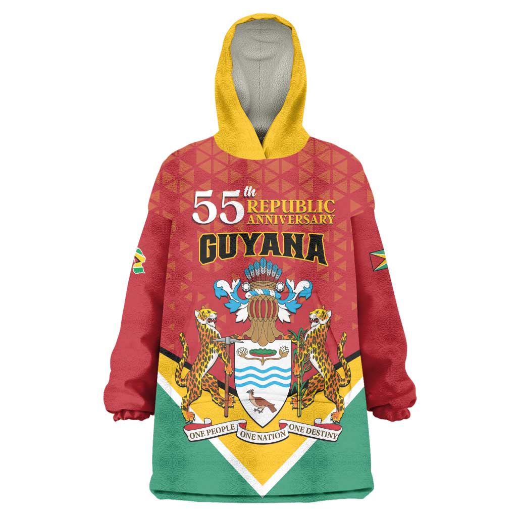 Personalized Guyana 55th Republic Anniversary Wearable Blanket Hoodie Flag Style - Wonder Print Shop